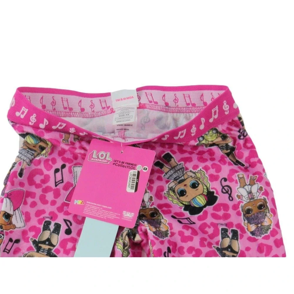 LOL Surprise Girls Pajama Pants Pink‎ Leopard Print Music Notes Sleep Joggers XS